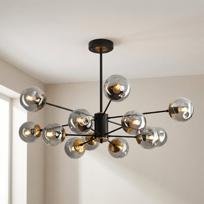 Glass Globe Chandelier Modern Multi-Light Fixture for Dining Room Living Room Bedroom Iron Frame E26 Base 6 8 12 16 Lights