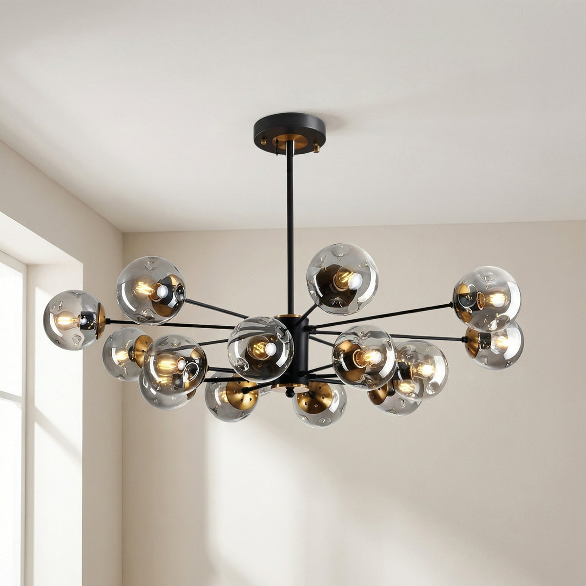 Glass Globe Chandelier Modern Multi-Light Fixture for Dining Room Living Room Bedroom Iron Frame E26 Base 6 8 12 16 Lights