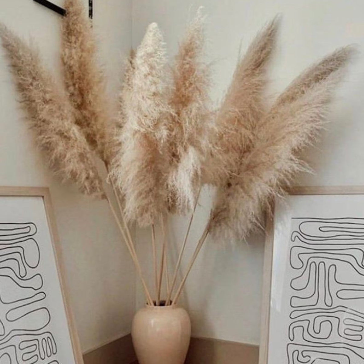 Faux Pampas Grass Stems Natural Beige 10-Pack Boho Decor for Living Room Bedroom Wedding Events Fluffy Reed Bundle Centerpiece