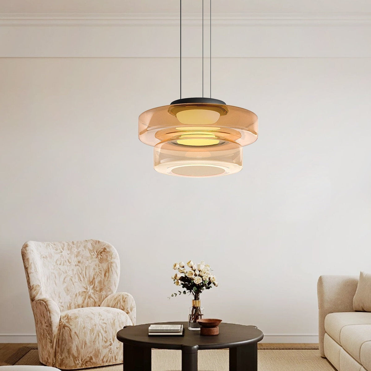 Geometric Tiered Glass Overhead Fixture 12W LED Ambient Lighting Dining Kitchen Island Adjustable Suspension Cord Architectural Style