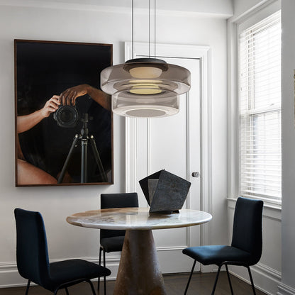 Layered Glass Dome Hanging Lamp 18 in Smoky Gray LED for Kitchen Island Dining Room Ceiling Fixture Adjustable Cord Modern Minimalist Style