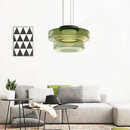 Layered Glass Dome Hanging Lamp 18 in Smoky Gray LED for Kitchen Island Dining Room Ceiling Fixture Adjustable Cord Modern Minimalist Style