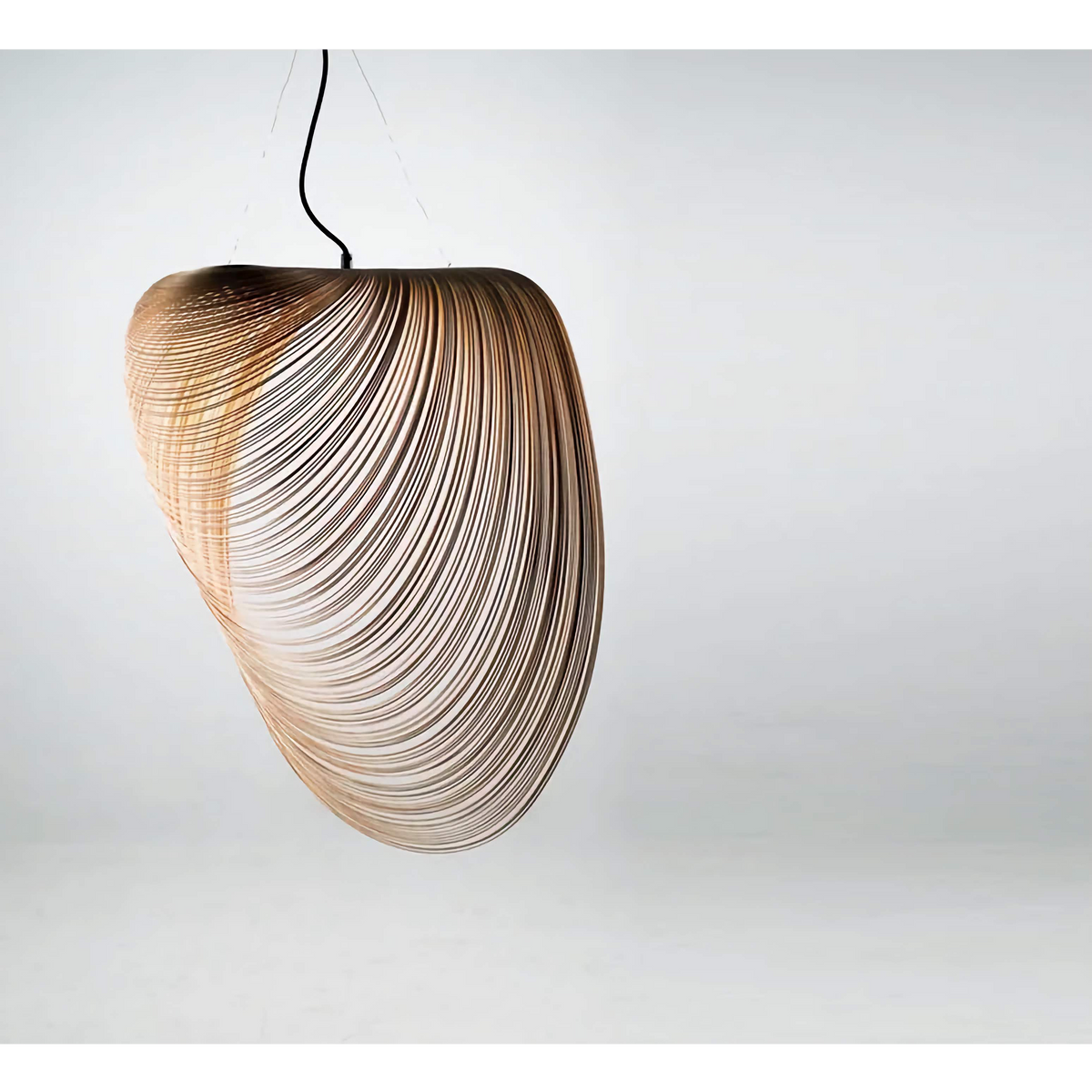 Curved Wood Ceiling Light Fixture 16-Inch Walnut Veneer Drop Lamp for Dining Room Kitchen Island Bedroom Office Scandinavian Minimalist Orga