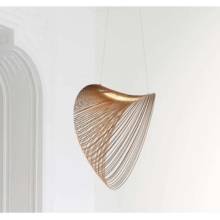 Curved Wood Ceiling Light Fixture 16-Inch Walnut Veneer Drop Lamp for Dining Room Kitchen Island Bedroom Office Scandinavian Minimalist Orga