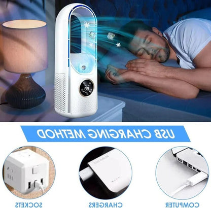 Whisper-Quiet Desktop Cooler Fan Bladeless Tabletop Air Circulator White Blue for Office Bedroom Study Room Summer Cooling Compact Portable