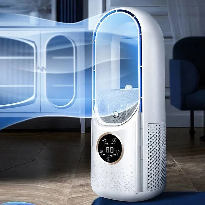 Whisper-Quiet Bladeless Personal Air Cooler for Desk and Bedroom, Portable Compact Desktop Fan with Multiple Speed Settings, Energy-Efficien