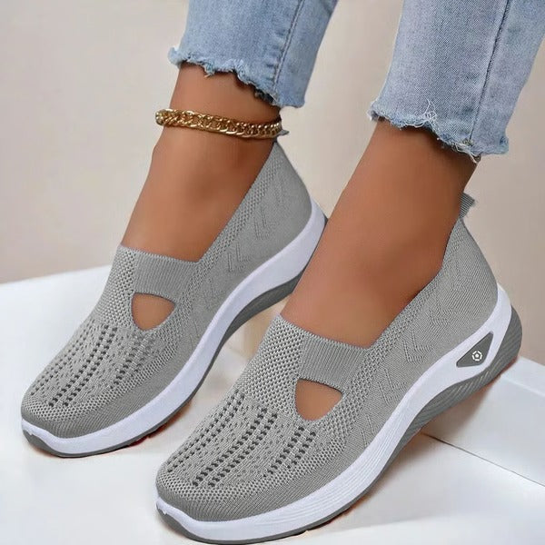 Women's Cushioned Slip-On Walking Shoes – Breathable Mesh Upper, Orthopedic Footbed, Anti-Skid Rubber Sole for All-Day Comfort & Stability