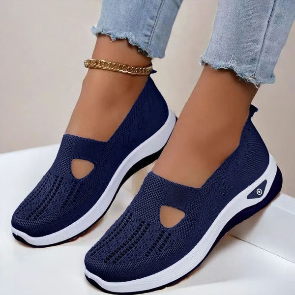 Women's Cushioned Slip-On Walking Shoes – Breathable Mesh Upper, Orthopedic Footbed, Anti-Skid Rubber Sole for All-Day Comfort & Stability