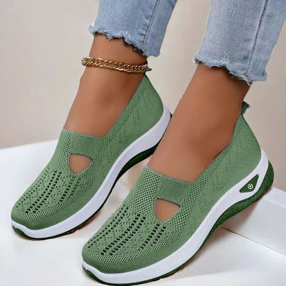 Women's Cushioned Slip-On Walking Shoes – Breathable Mesh Upper, Orthopedic Footbed, Anti-Skid Rubber Sole for All-Day Comfort & Stability