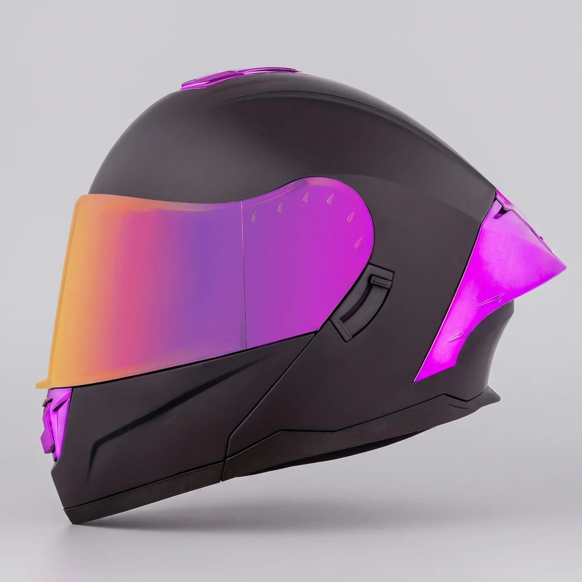 Casco modular | Diseño morado iridiscente con mentonera abatible | Seguridad con estilo para el día a día