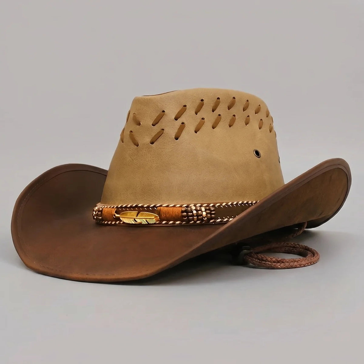TrailVent | Sombrero vaquero de paja con copa ventilada y cordón ajustable para la barbilla | Diseño ligero para mayor comodidad al aire libre