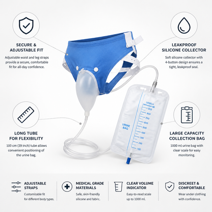 Colector de orina portátil | Colector de silicona ajustable con capacidad de 1000 ml | Ajuste cómodo para un manejo fiable