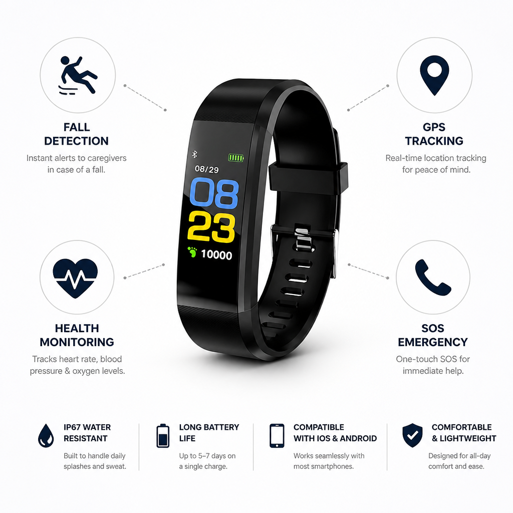 Serie ElderCare | Reloj inteligente con monitoreo de salud y seguimiento GPS | Seguridad mejorada para adultos mayores