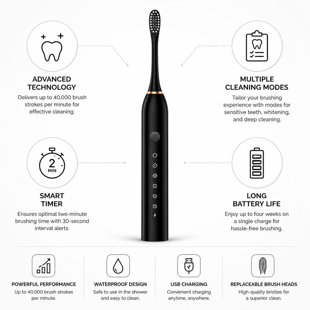 High-Speed Multi-Mode Rechargeable Electric Toothbrush