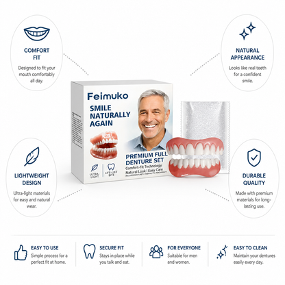 Comfort-Fit Natural-Look Silicone Denture Set (Upper & Lower)