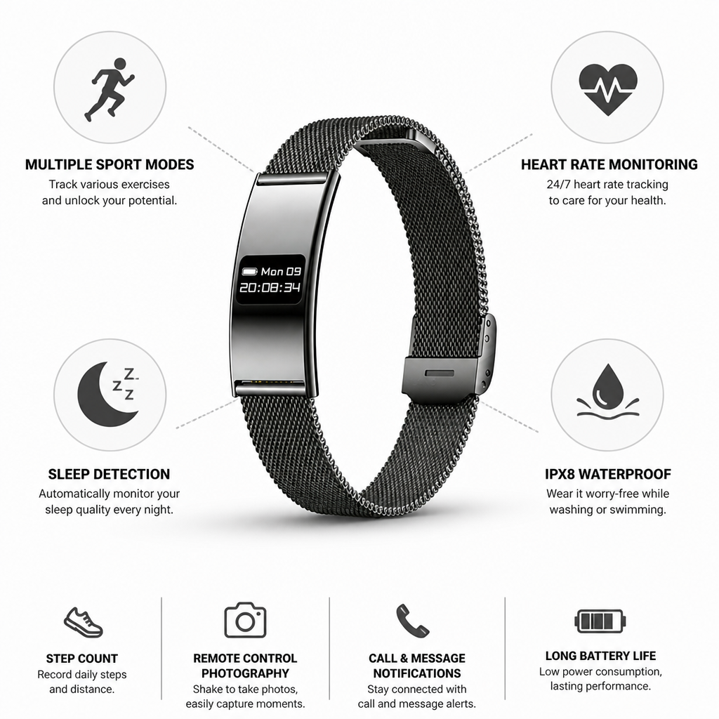 Pulsera de actividad impermeable IPX8 de aleación de zinc