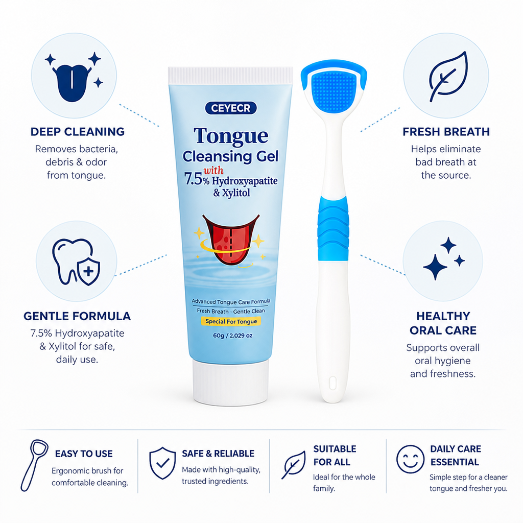 Gel limpiador lingual de aliento fresco (con cepillo)