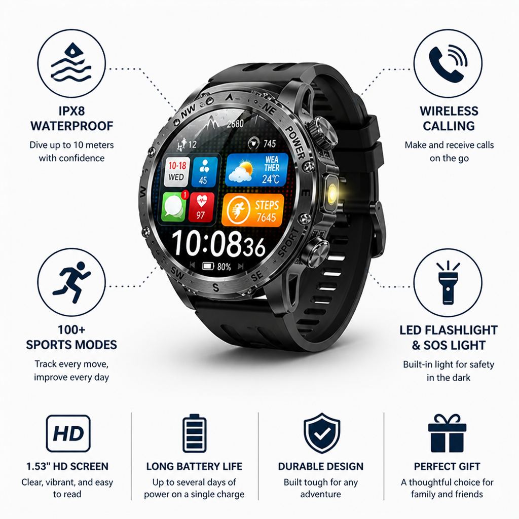 1.53-Inch HD Bluetooth Calling Swimproof Smartwatch