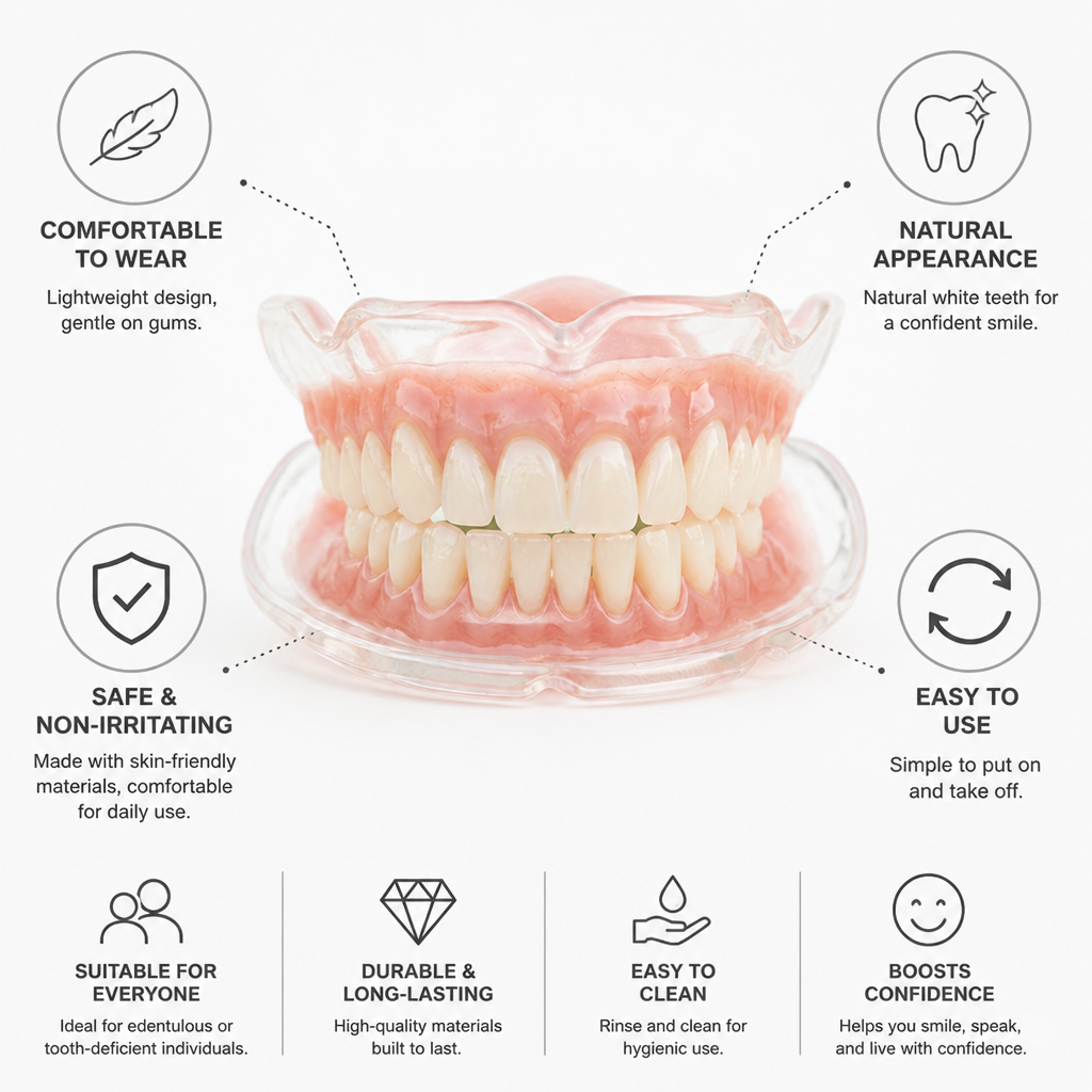 Prótesis dentales removibles realistas Comfort-Fit (juego de 5 piezas)