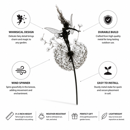 Estaca de Hada de Jardín Caprichosa | Molinillo de Viento Danzante con Tallo de Metal | Encantador Acento para Exteriores para Espacios Mágicos