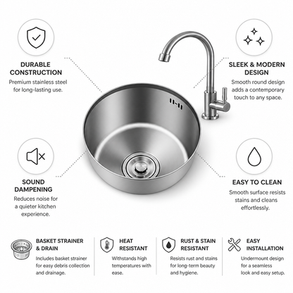 Premium Undermount Kitchen Sink | Stainless Steel Single Basin with Heat-Resistant Finish | Durable Design for Enhanced Kitchen Aesthetics