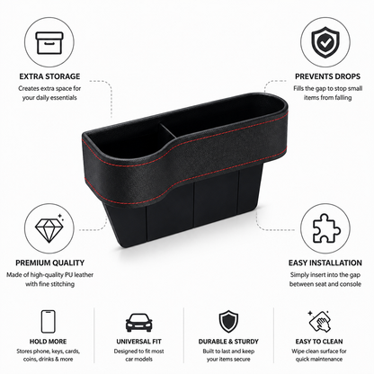 Universal Car Seat Gap Organizer | Faux Leather Storage Solution for Essentials