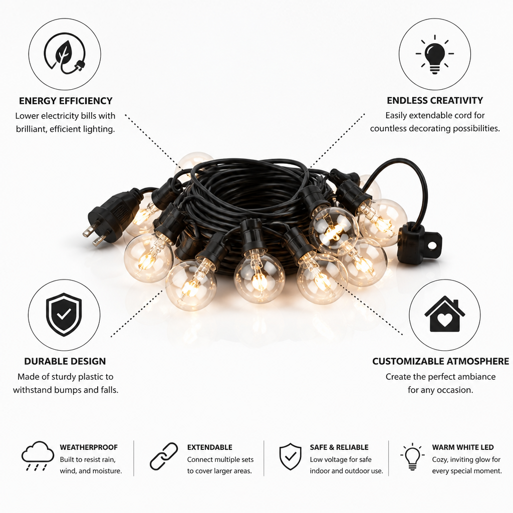 Outdoor String Lights | LED Ball Design with Waterproof Features | Energy-Efficient Patio Lights for Versatile Ambiance