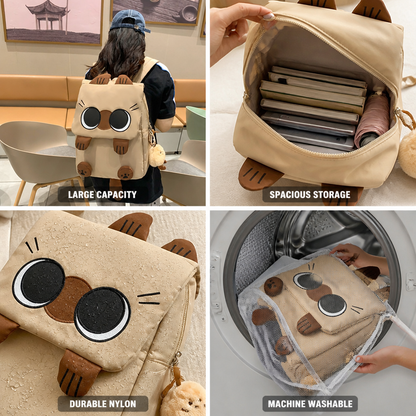 Large Capacity Cartoon Cat Nylon Backpack (Machine-Washable)