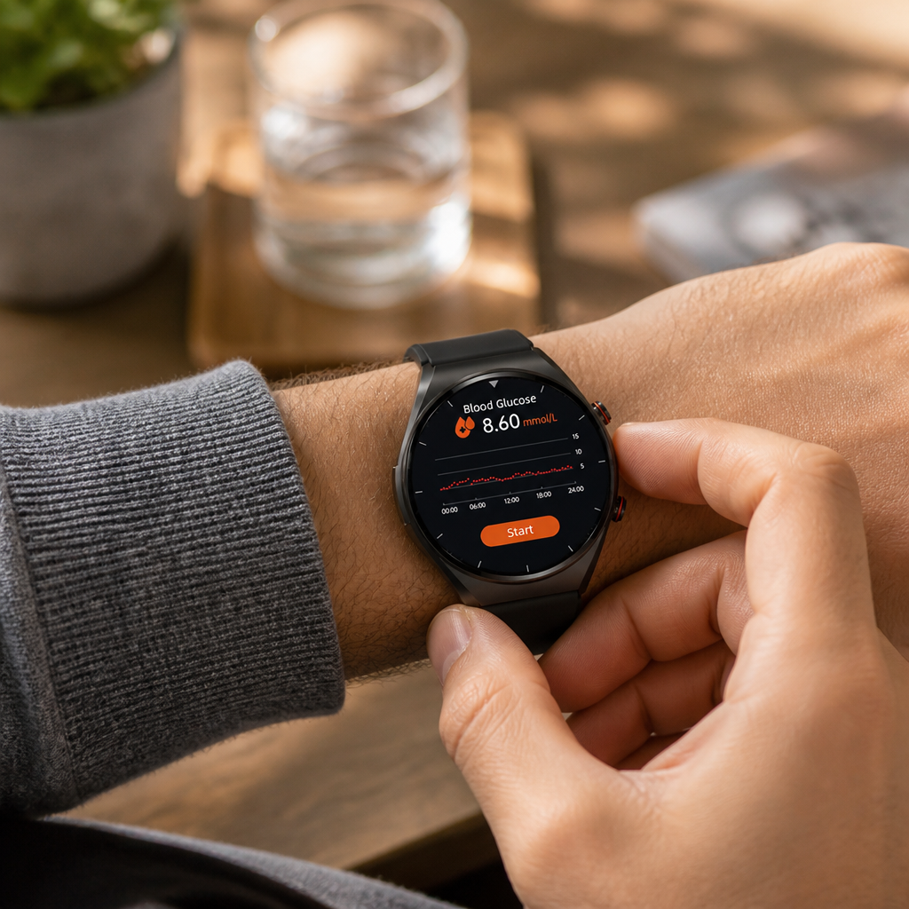 Reloj inteligente de salud con ECG, detección de fibrilación auricular, glucosa en sangre y batería de 15 días