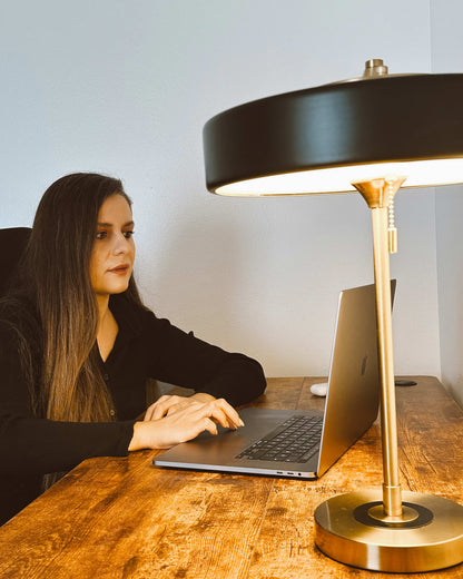Adjustable Desk Light with Counterweight 10W LED Brass Finish Midcentury Modern Pull Chain Switch for Nightstand Office Home