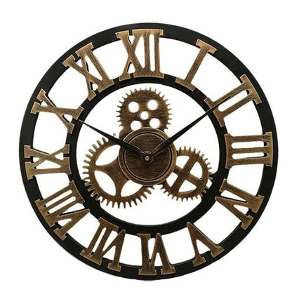 Vintage Industrial Wall Clock Analog Gear Design Metal Round Home Decor for Kitchen Living Room Office Steampunk Style