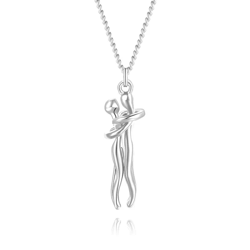 Embrace Necklace Pendant Couple Gift Adjustable Chain Hypoallergenic Stainless Steel Jewelry for Women Men Anniversary Valentine's Day