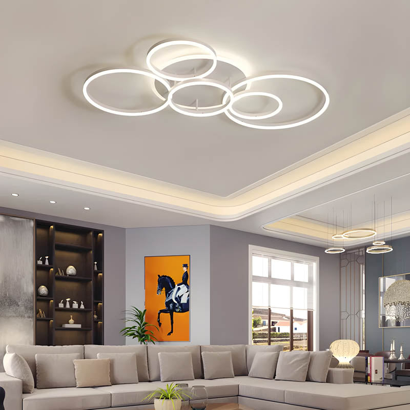 LED Ring Chandelier 45 in Aluminum Fixture Warm White Dimmable for Bedroom Living Room Dining Room Modern Flush Mount Multi-Ring Integrated
