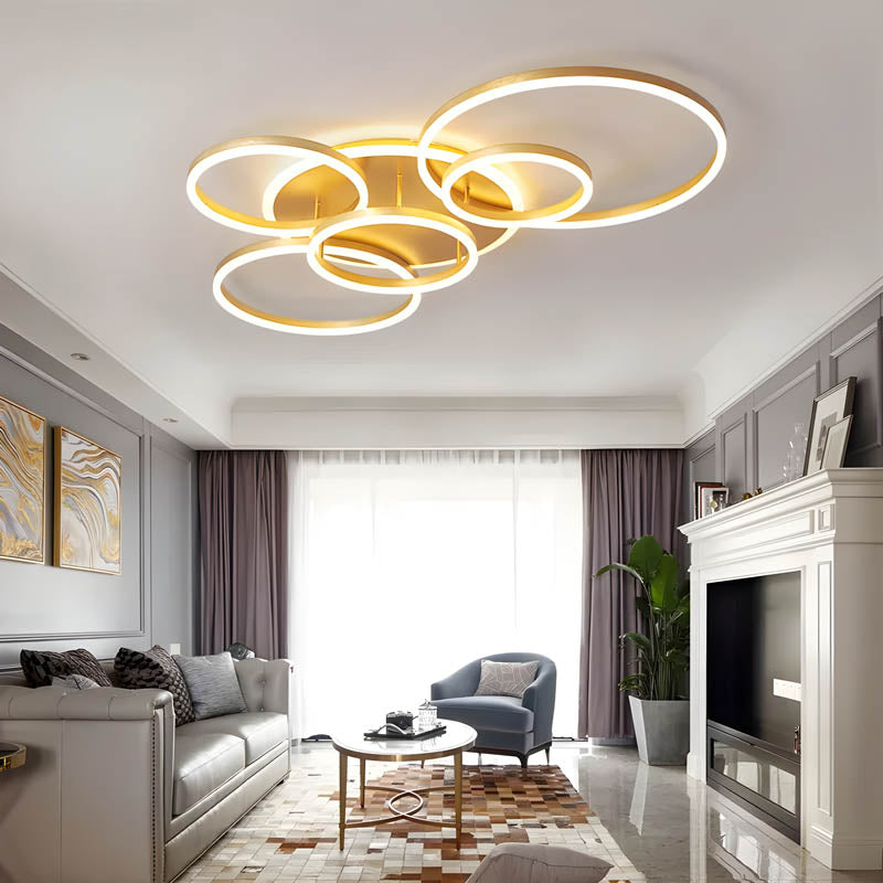 LED Ring Chandelier 45 in Aluminum Fixture Warm White Dimmable for Bedroom Living Room Dining Room Modern Flush Mount Multi-Ring Integrated