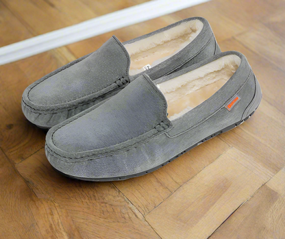 Men's Lined Moccasin Slippers with Soft Sherpa Fleece & Non-Slip Rubber Sole for Indoor & Outdoor Comfort