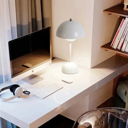 Lámpara de mesa rústica de madera con forma de seta