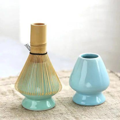 Juego de té verde clásico con taza de cerámica y accesorios de bambú
