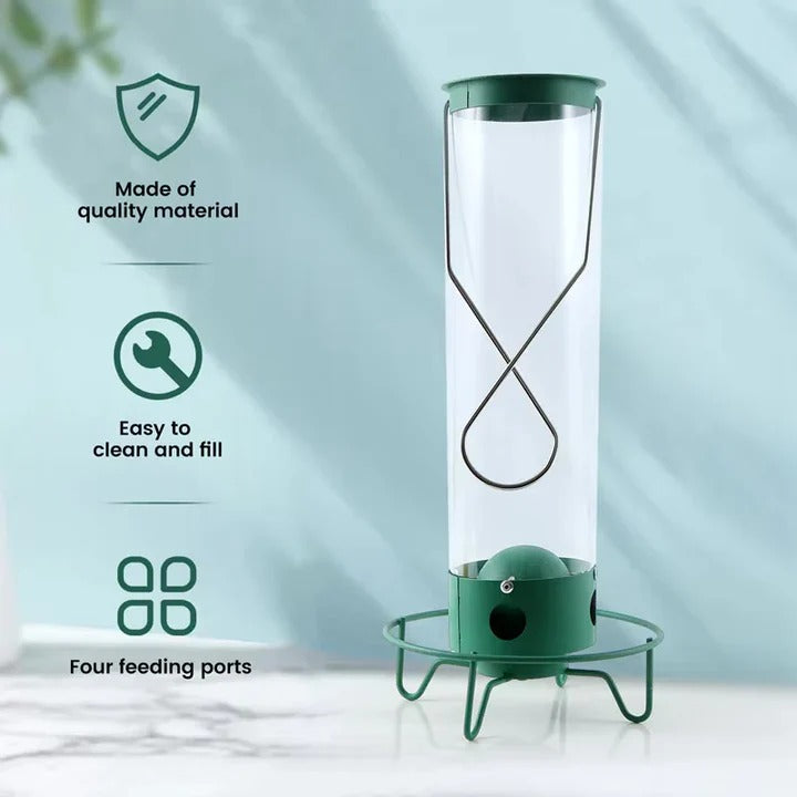 Comedero para aves silvestres con tubo de plástico transparente