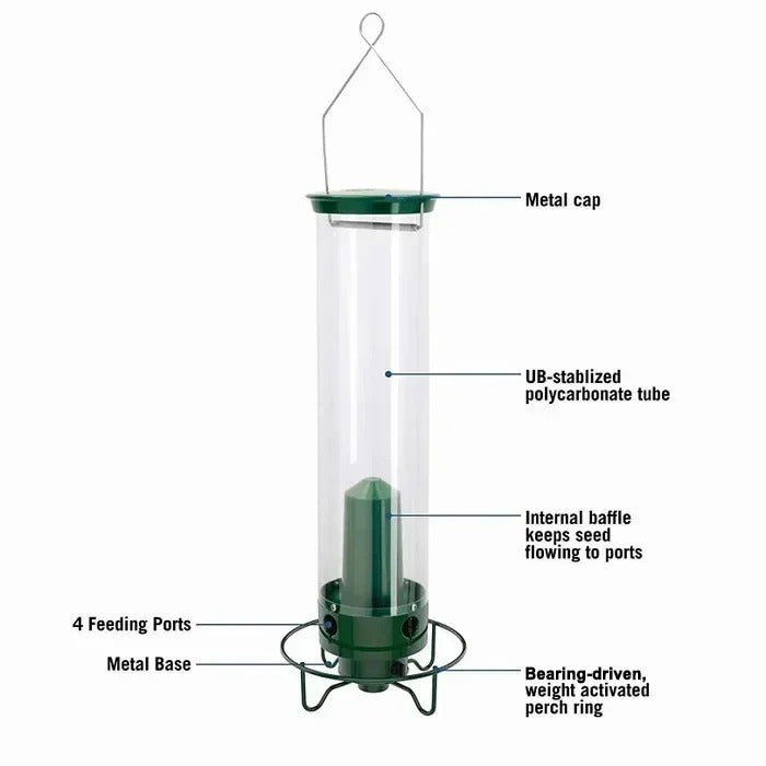 Comedero para aves silvestres con tubo de plástico transparente