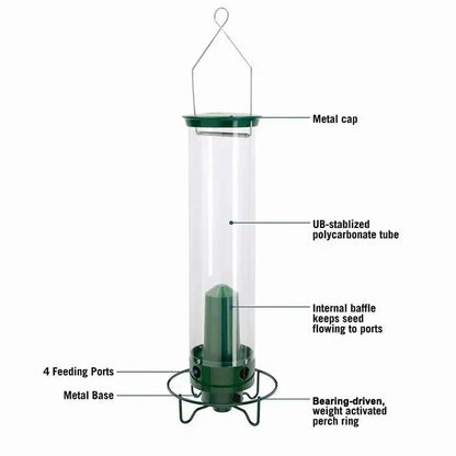 Comedero para aves silvestres con tubo de plástico transparente