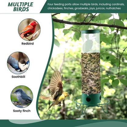 Comedero para aves silvestres con tubo de plástico transparente