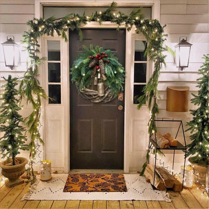 Corona festiva navideña, decoración rústica para puerta de Navidad