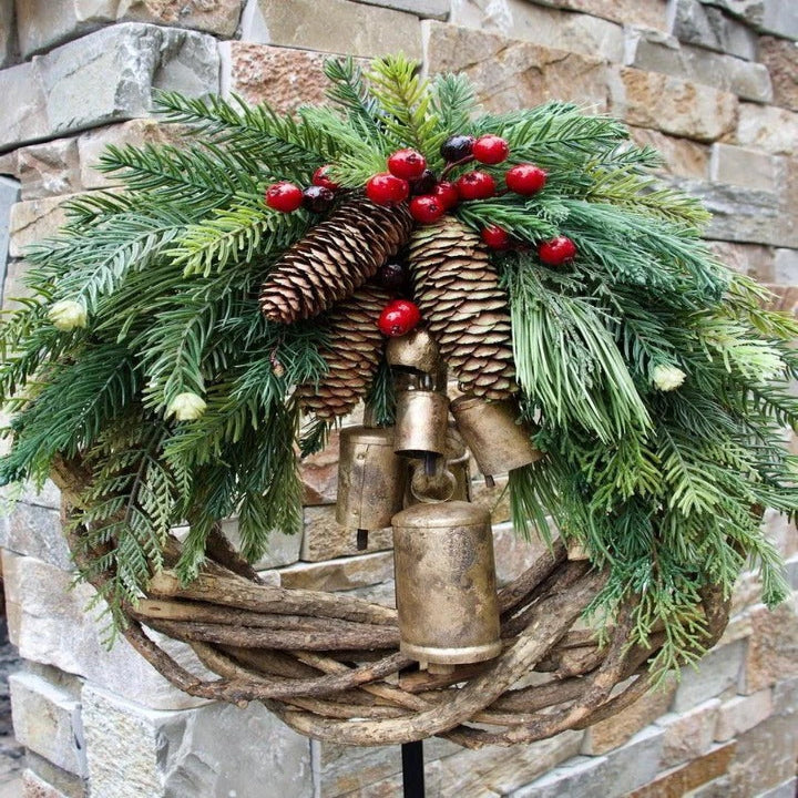 Corona festiva navideña, decoración rústica para puerta de Navidad