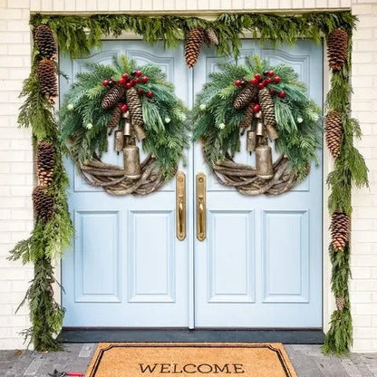 Corona festiva navideña, decoración rústica para puerta de Navidad