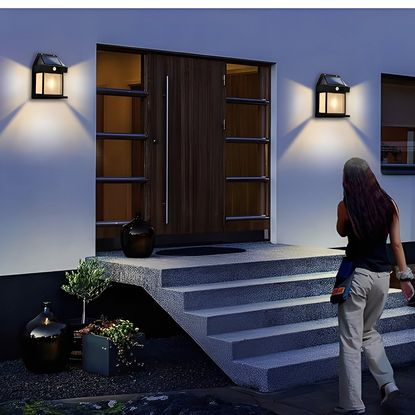 Luces de pared exteriores con sensor de movimiento de bajo consumo, paquete de 2