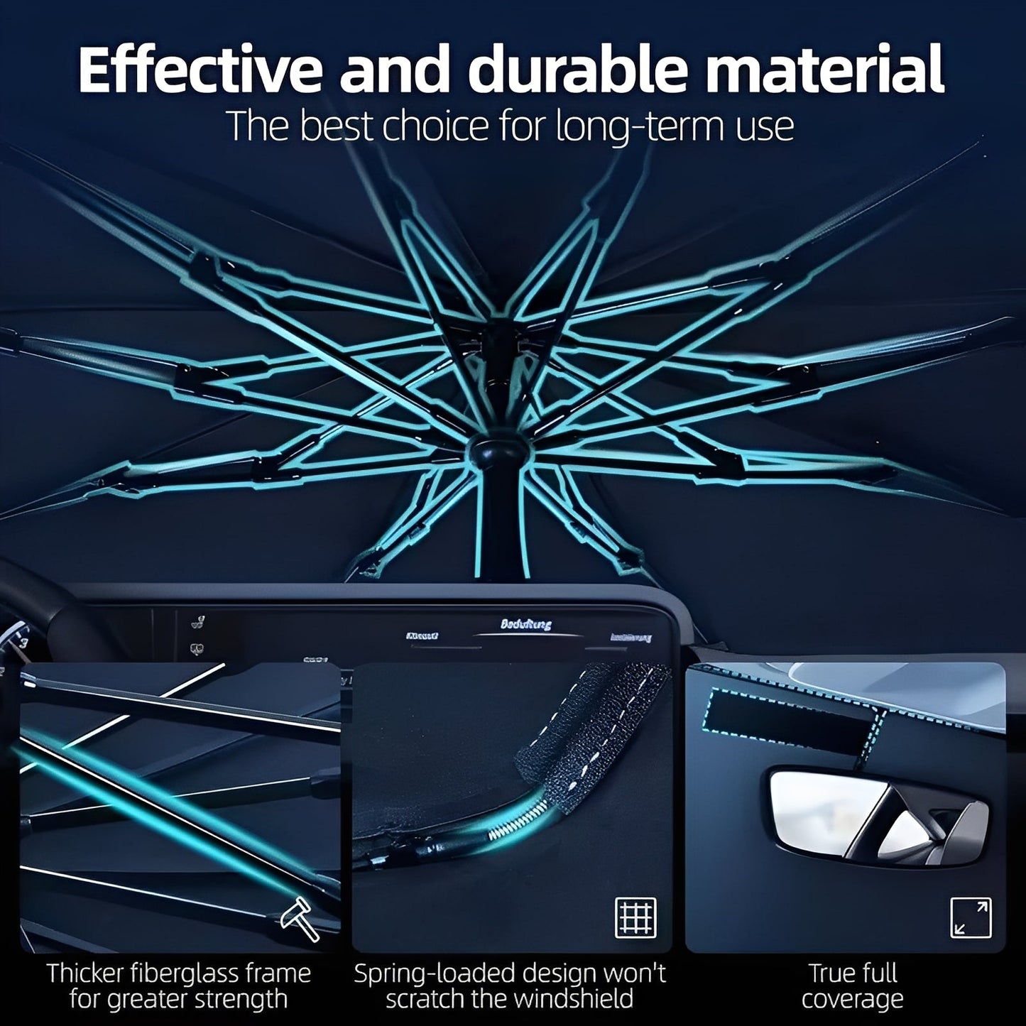 Parasol de coche portátil con plegado compacto