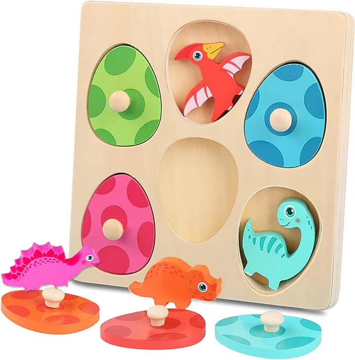 Fun Kids Wood Puzzle with Dino Egg Shapes - Ortekor