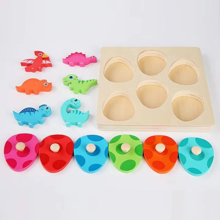 Divertido rompecabezas de madera para niños con formas de huevos de dinosaurio