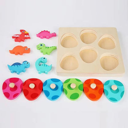 Divertido rompecabezas de madera para niños con formas de huevos de dinosaurio