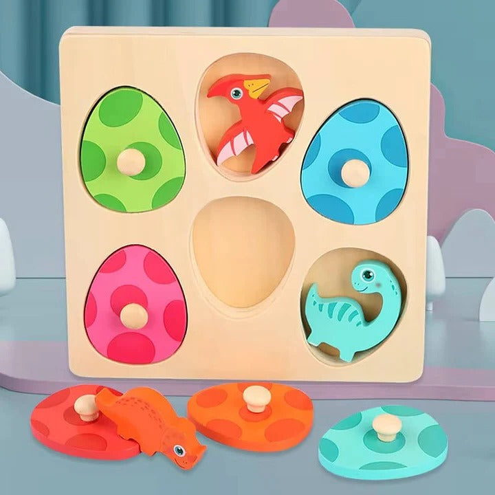 Divertido rompecabezas de madera para niños con formas de huevos de dinosaurio